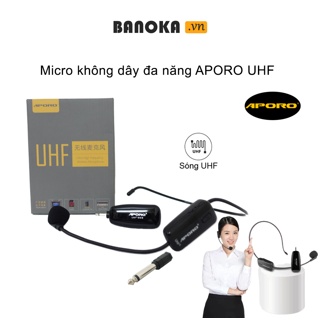Micro không dây quàng tai đa năng APORO UHF cho máy trợ giảng - Phụ kiện máy trợ giảng APORO